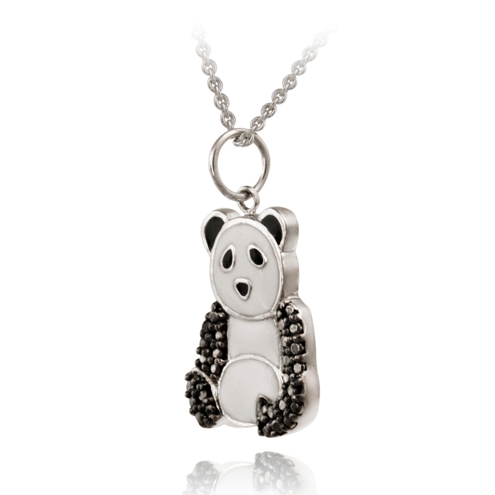 Sterling Silver Black Diamond Accent Enamel Panda Bear Pendant-2