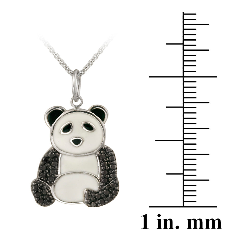 Sterling Silver Black Diamond Accent Enamel Panda Bear Pendant-3
