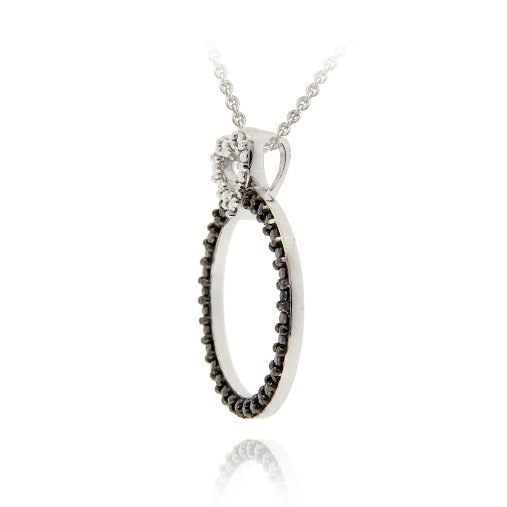 Sterling Silver Black Diamond Accent Heart on Circle Pendant-2
