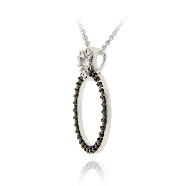 Sterling Silver Black Diamond Accent Heart on Circle Pendant