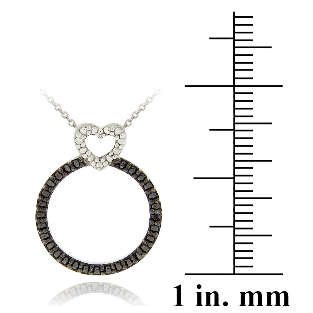 Sterling Silver Black Diamond Accent Heart on Circle Pendant-3