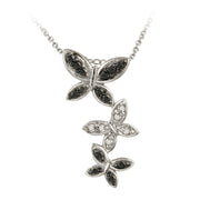 Sterling Silver Black Diamond Accent Triple Butterfly Pendant