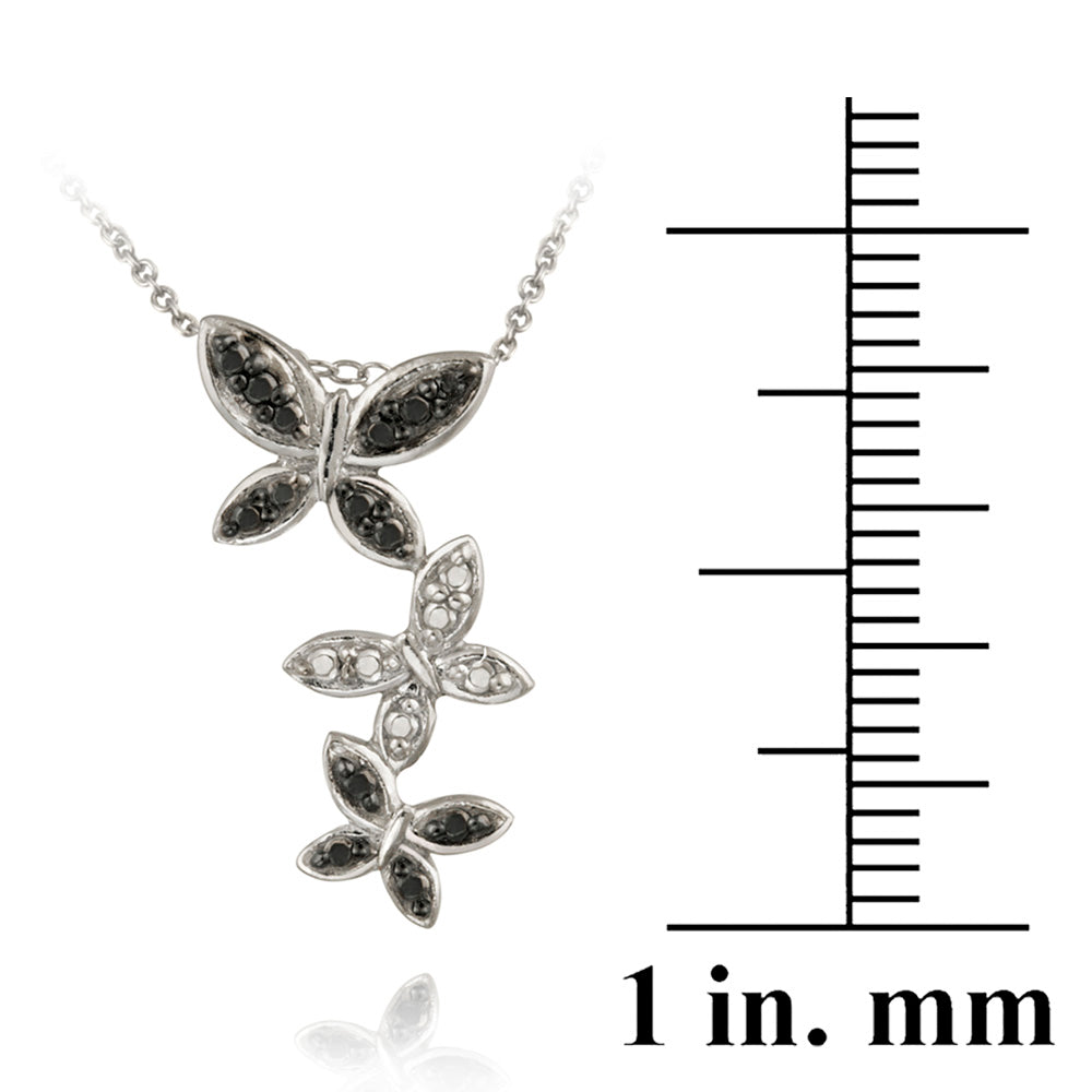 Sterling Silver Black Diamond Accent Triple Butterfly Pendant-3