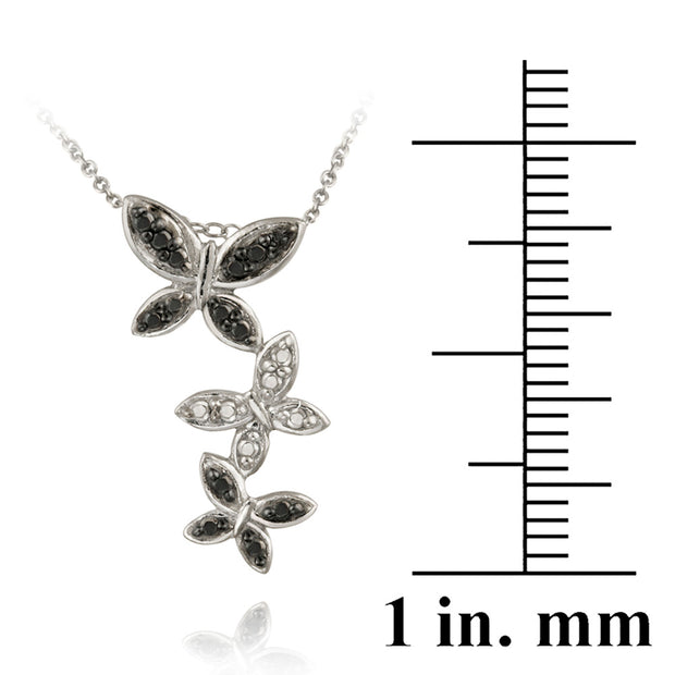 Sterling Silver Black Diamond Accent Triple Butterfly Pendant