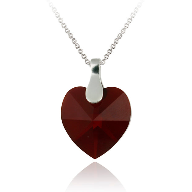 Sterling Silver Ruby Red Red Swarovski Elements Heart Necklace