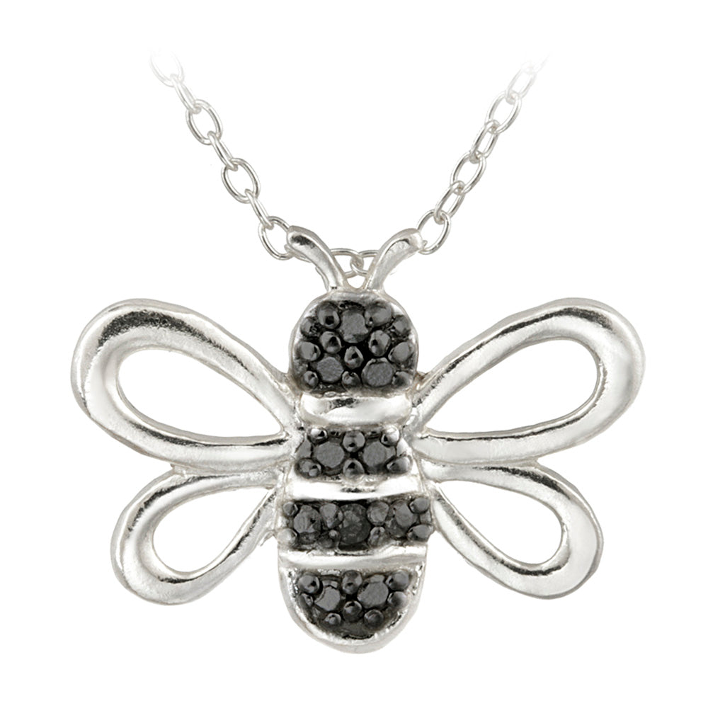 Sterling Silver Black Diamond Accent Bumble Bee Pendant