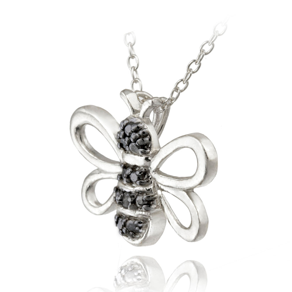 Sterling Silver Black Diamond Accent Bumble Bee Pendant-2
