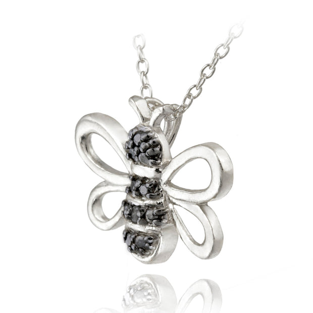 Sterling Silver Black Diamond Accent Bumble Bee Pendant