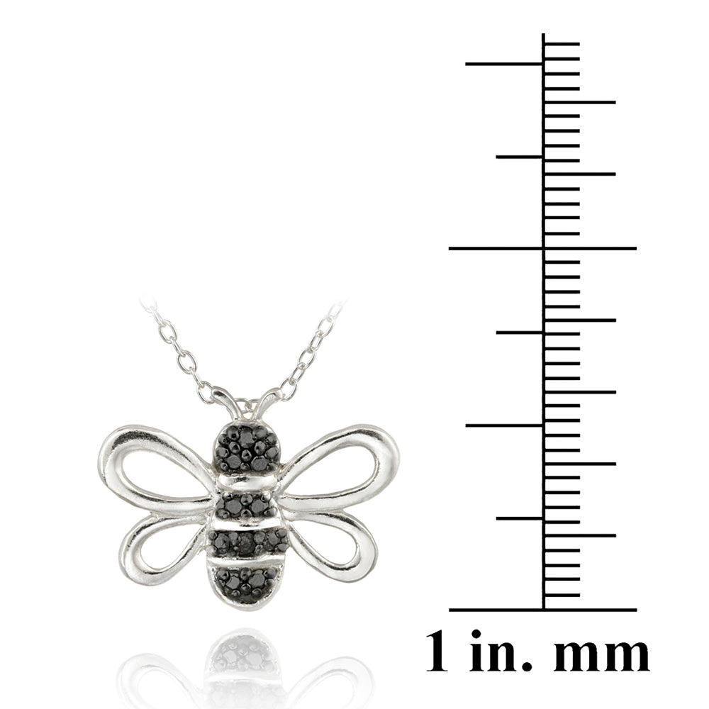 Sterling Silver Black Diamond Accent Bumble Bee Pendant-3