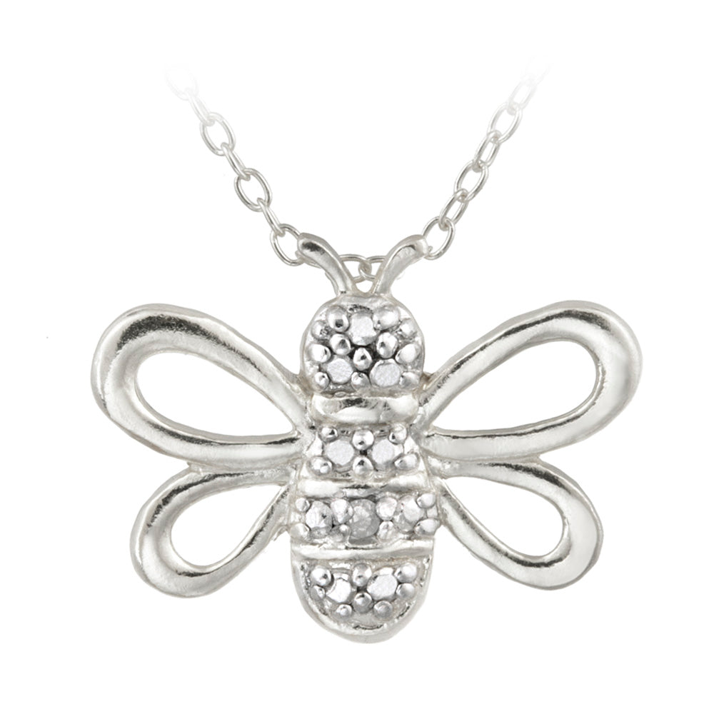 Sterling Silver Diamond Accent Bumble Bee Pendant