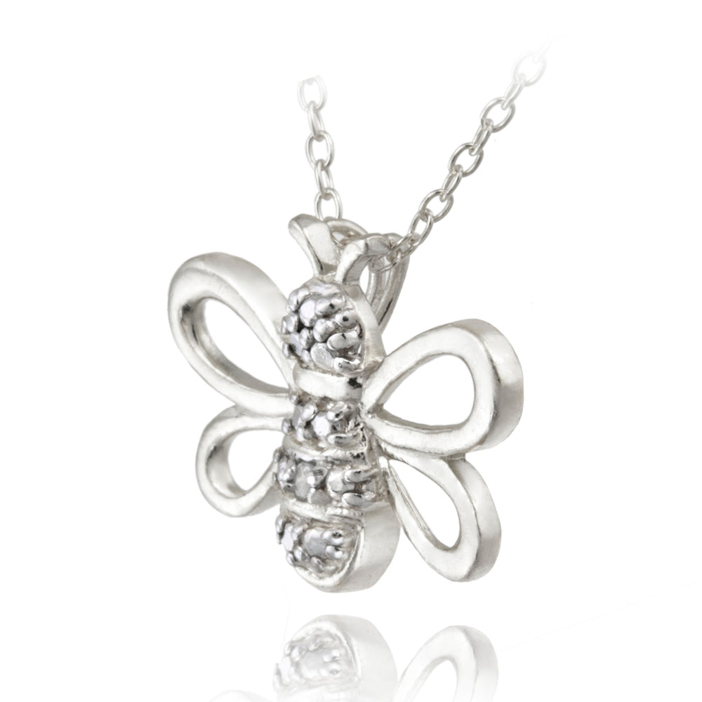 Sterling Silver Diamond Accent Bumble Bee Pendant-2