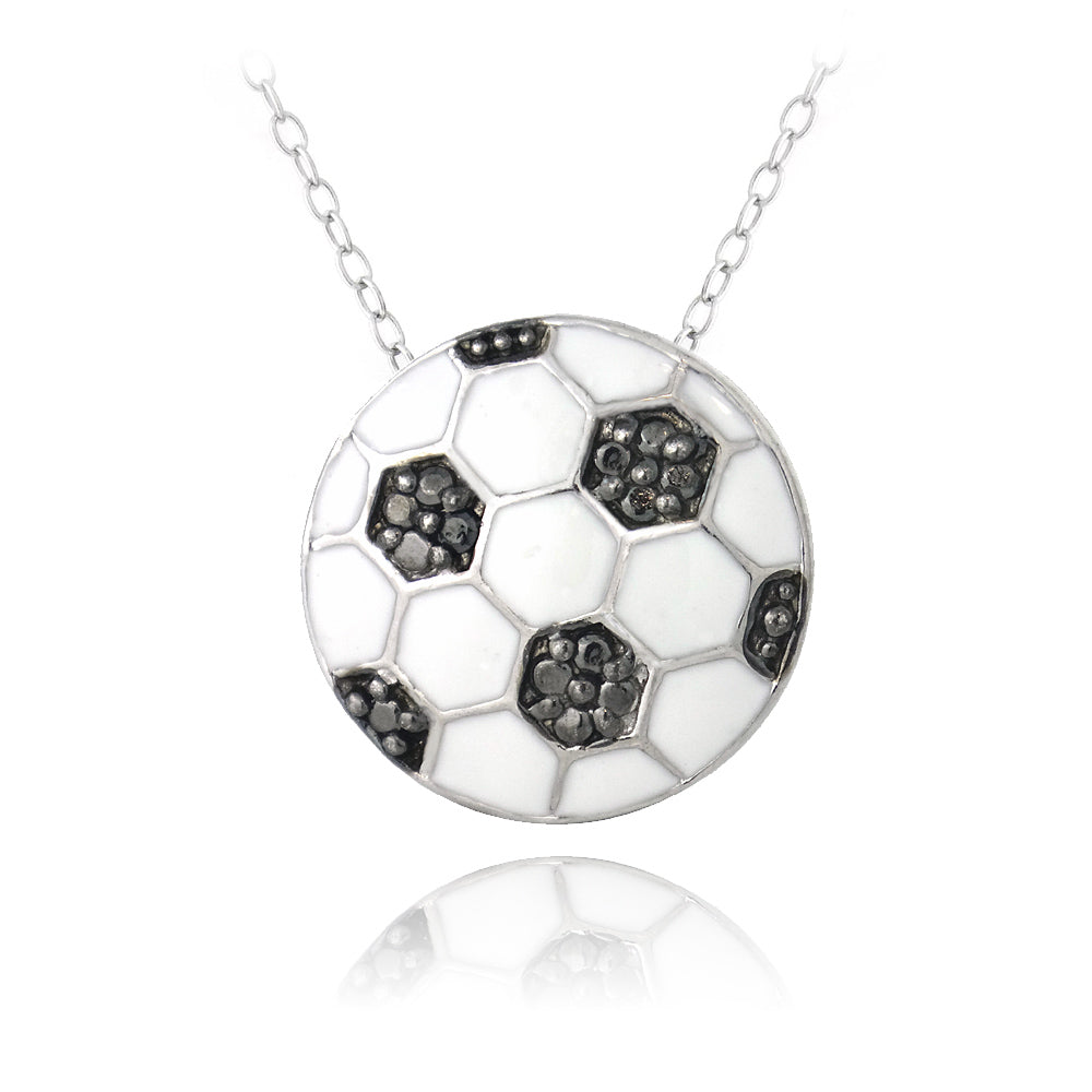 Sterling Silver Black Diamond Accent Enamel Soccer Ball Pendant