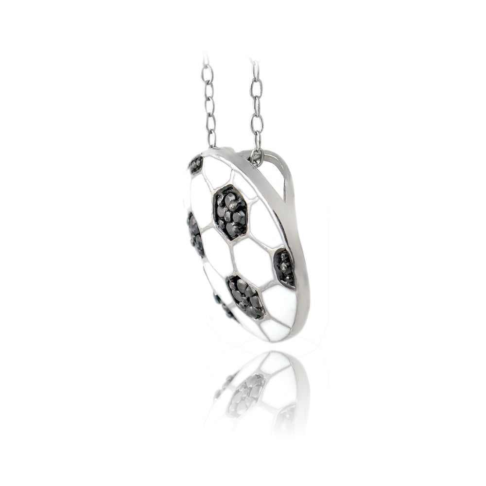 Sterling Silver Black Diamond Accent Enamel Soccer Ball Pendant-2