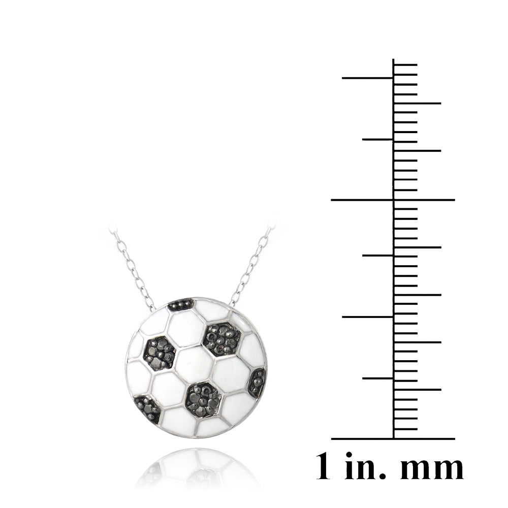 Sterling Silver Black Diamond Accent Enamel Soccer Ball Pendant-3