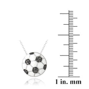 Sterling Silver Black Diamond Accent Enamel Soccer Ball Pendant