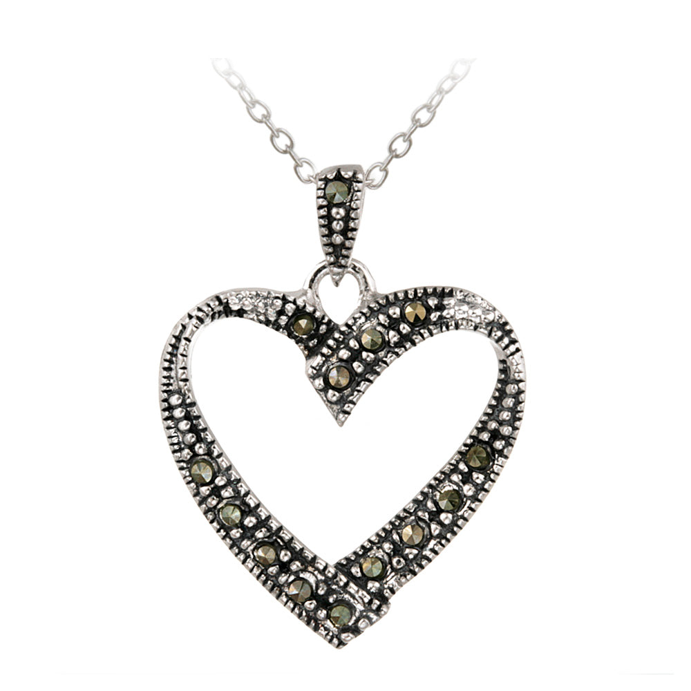 Sterling Silver Marcasite Open Heart Pendant