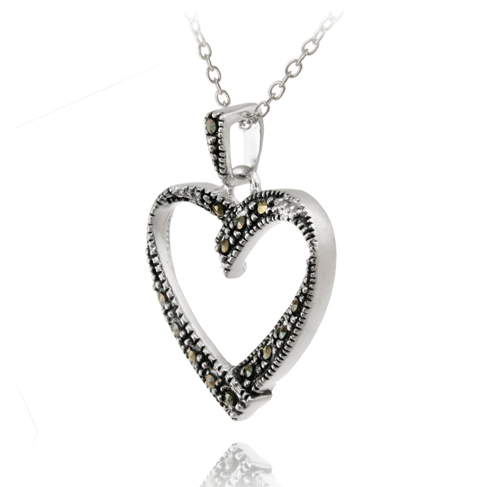 Sterling Silver Marcasite Open Heart Pendant-2
