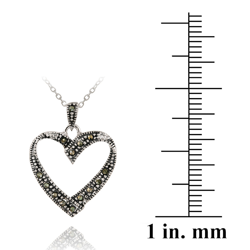 Sterling Silver Marcasite Open Heart Pendant-3