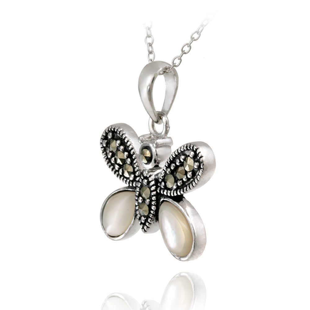 Sterling Silver Marcasite & Mother of Pearl Butterfly Pendant-2