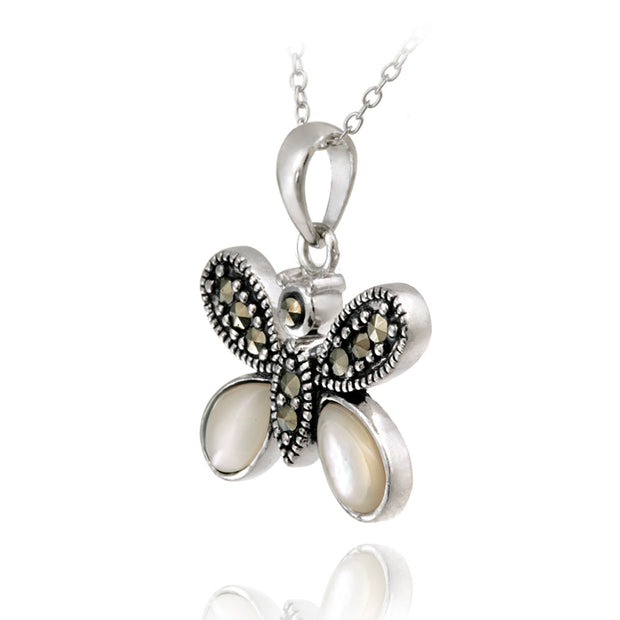 Sterling Silver Marcasite & Mother of Pearl Butterfly Pendant