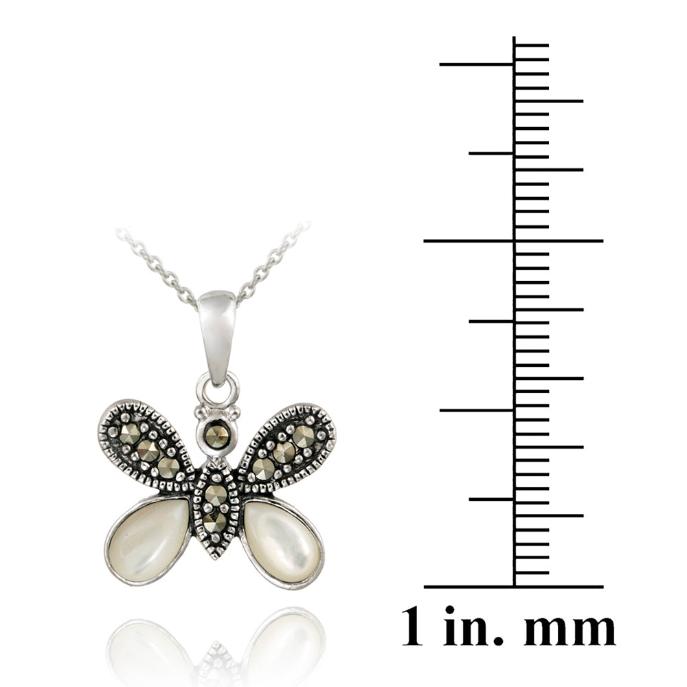 Sterling Silver Marcasite & Mother of Pearl Butterfly Pendant-3