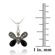 Sterling Silver Marcasite & Onyx Butterfly Pendant