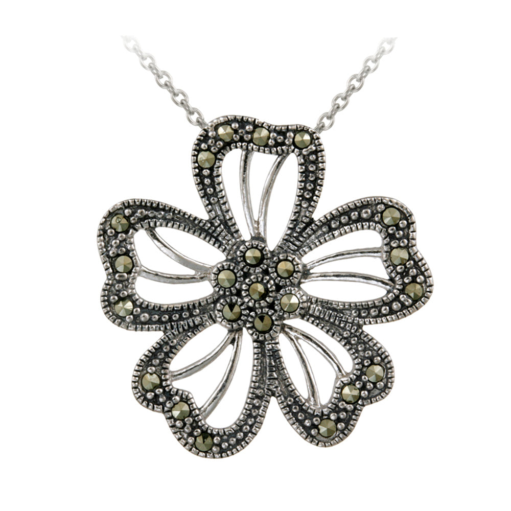 Sterling Silver  Marcasite Flower Slide Pendant