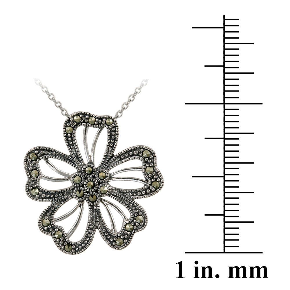 Sterling Silver  Marcasite Flower Slide Pendant-3