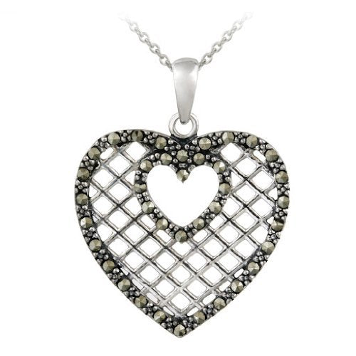 Sterling Silver Marcasite Grid Heart Pendant
