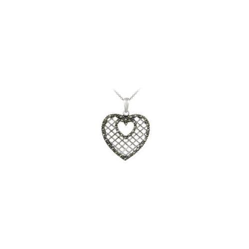 Sterling Silver Marcasite Grid Heart Pendant-4