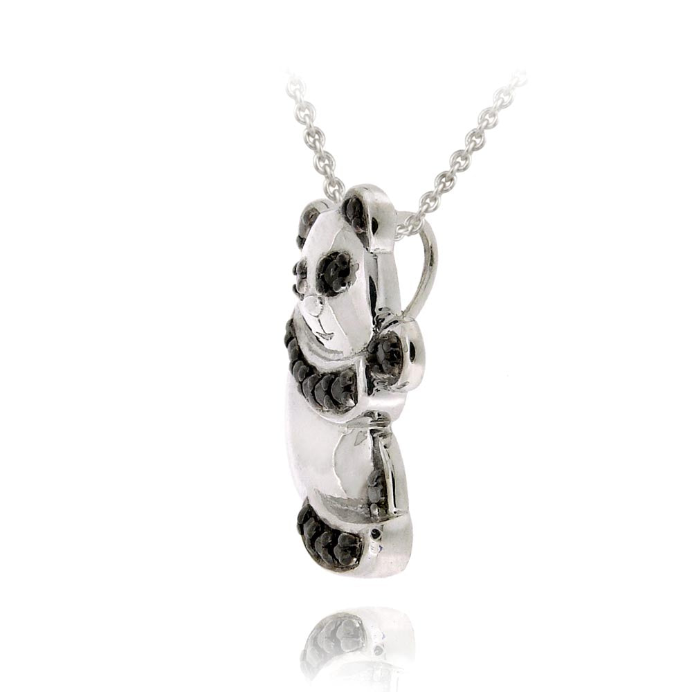 Sterling Silver Black Diamond Accent Panda Bear Pendant-2