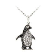 Sterling Silver Black Diamond Accent Penguin Necklace