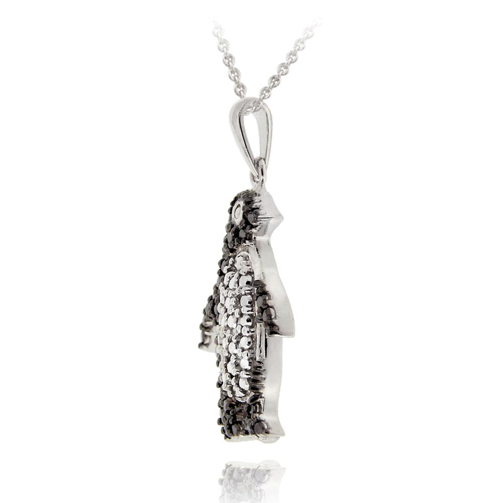 Sterling Silver Black Diamond Accent Penguin Necklace-2