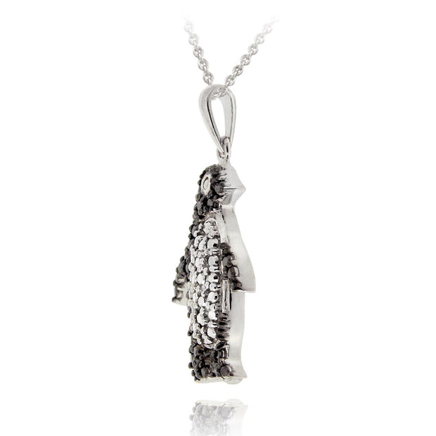 Sterling Silver Black Diamond Accent Penguin Necklace
