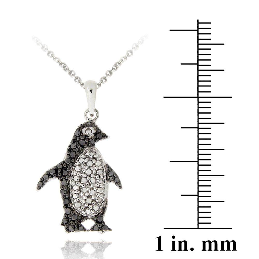Sterling Silver Black Diamond Accent Penguin Necklace-3