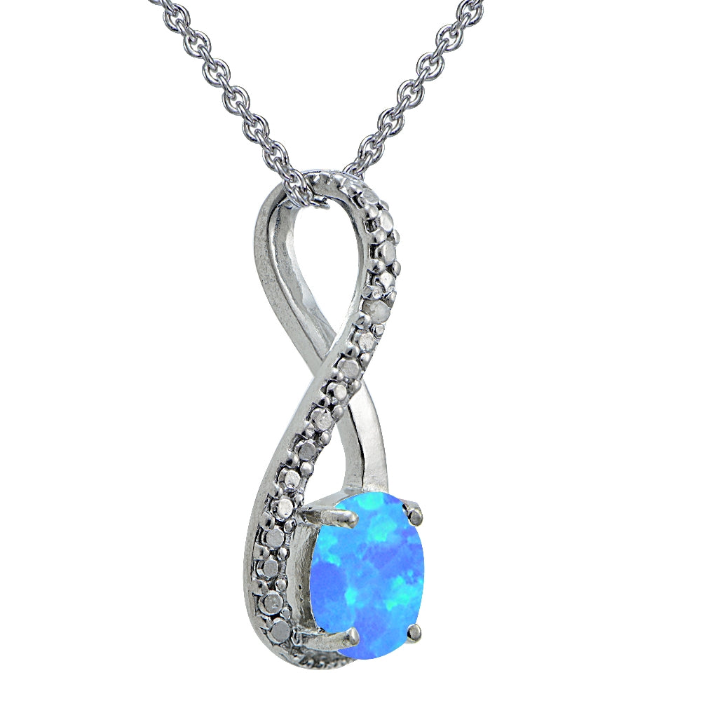 Sterling Silver Blue Opal & Diamond Accent Twist Necklace-2