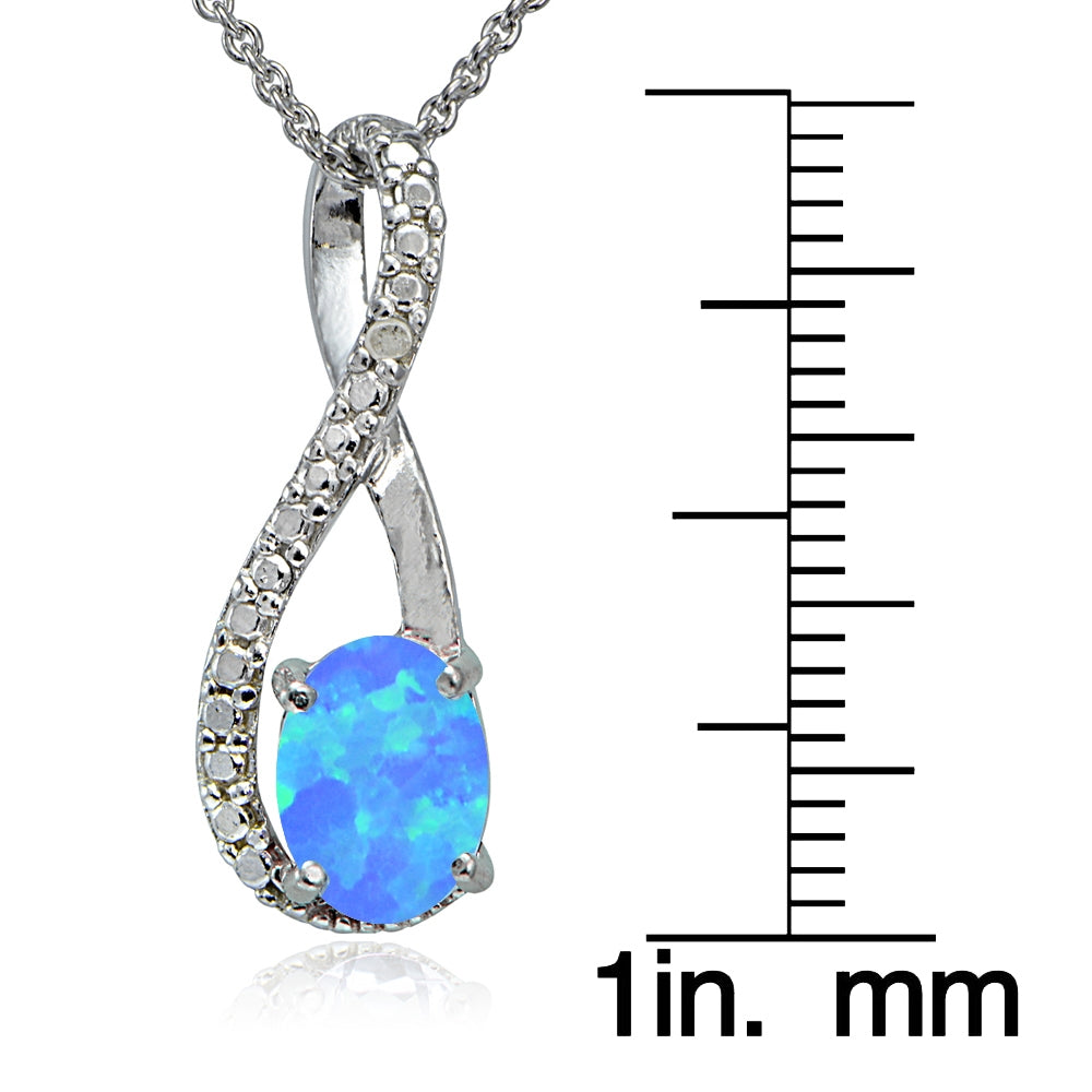 Sterling Silver Blue Opal & Diamond Accent Twist Necklace-3