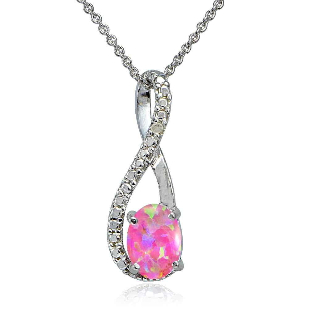 Sterling Silver Pink Opal & Diamond Accent Twist Necklace