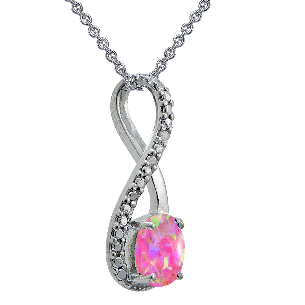 Sterling Silver Pink Opal & Diamond Accent Twist Necklace-2