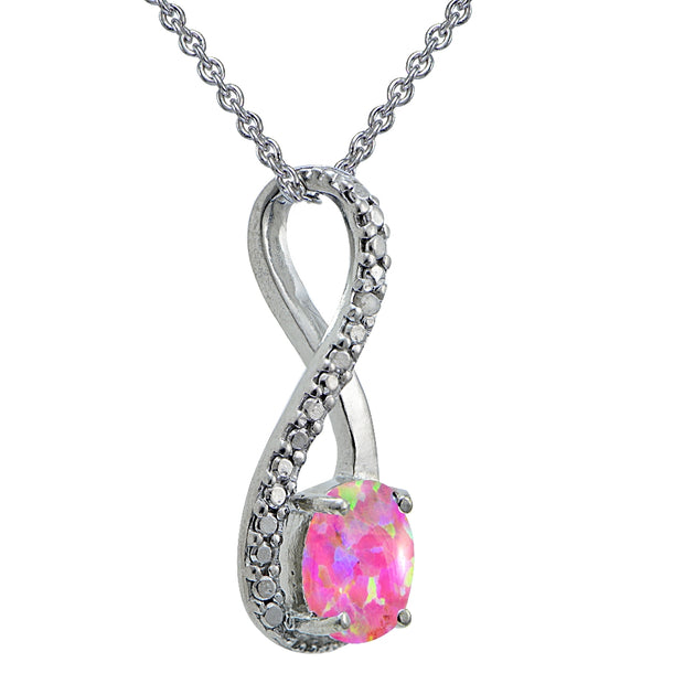 Sterling Silver Pink Opal & Diamond Accent Twist Necklace
