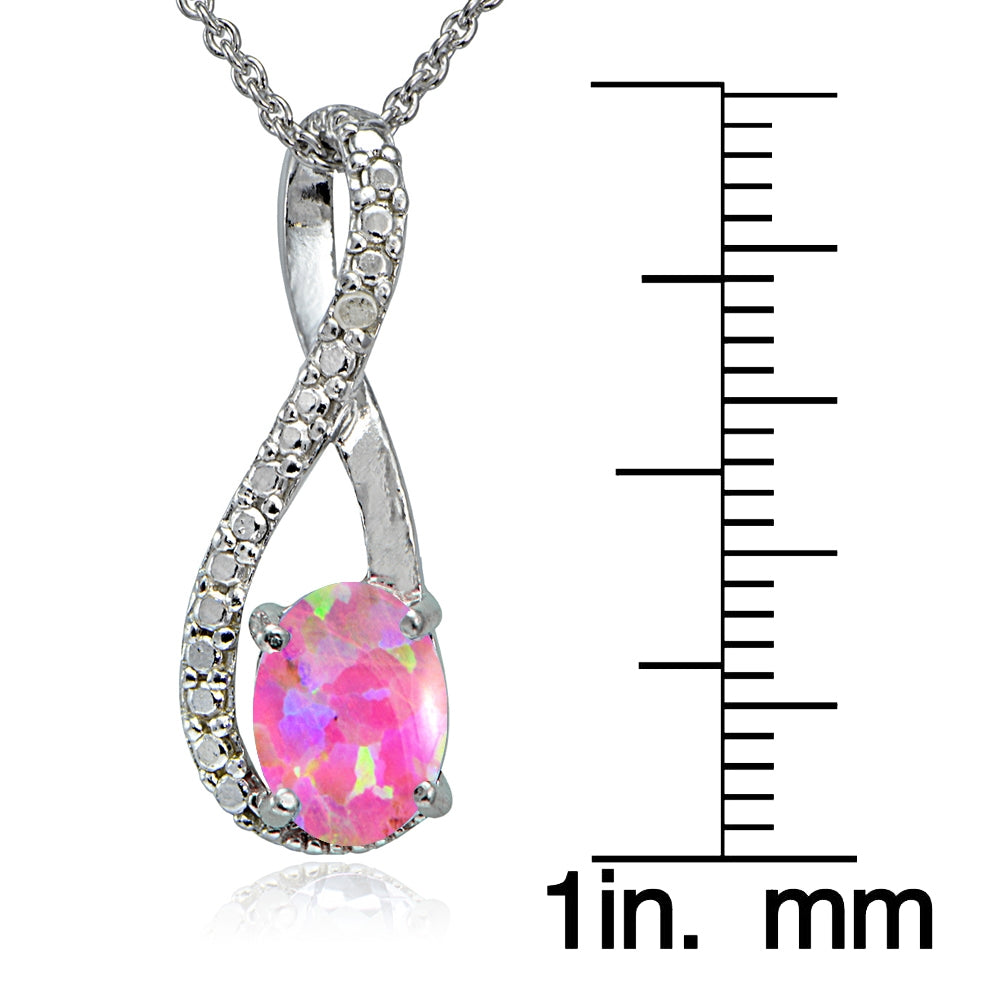 Sterling Silver Pink Opal & Diamond Accent Twist Necklace-3