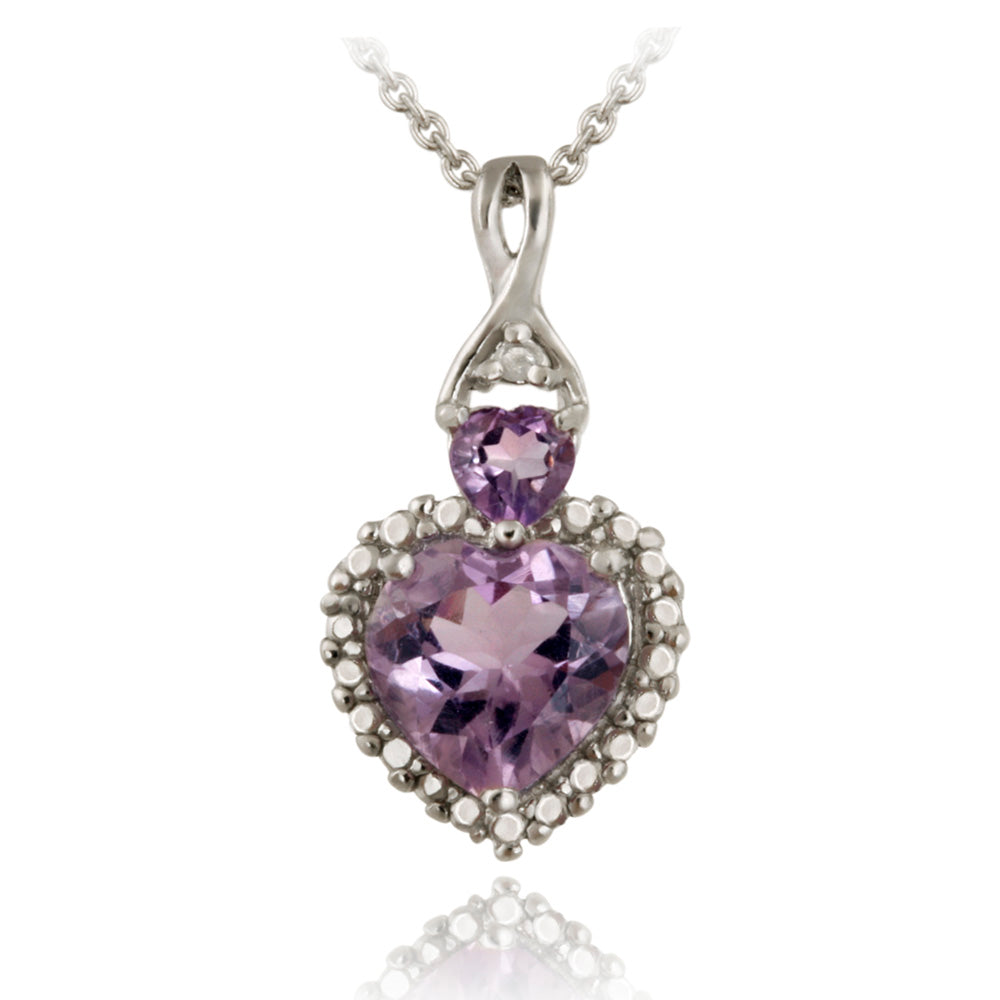 Sterling Silver Amethyst & Diamond Accent Heart Pendant