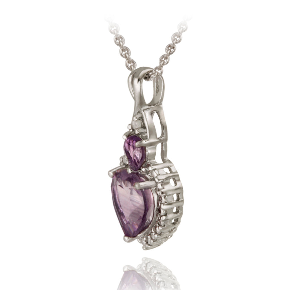 Sterling Silver Amethyst & Diamond Accent Heart Pendant-2