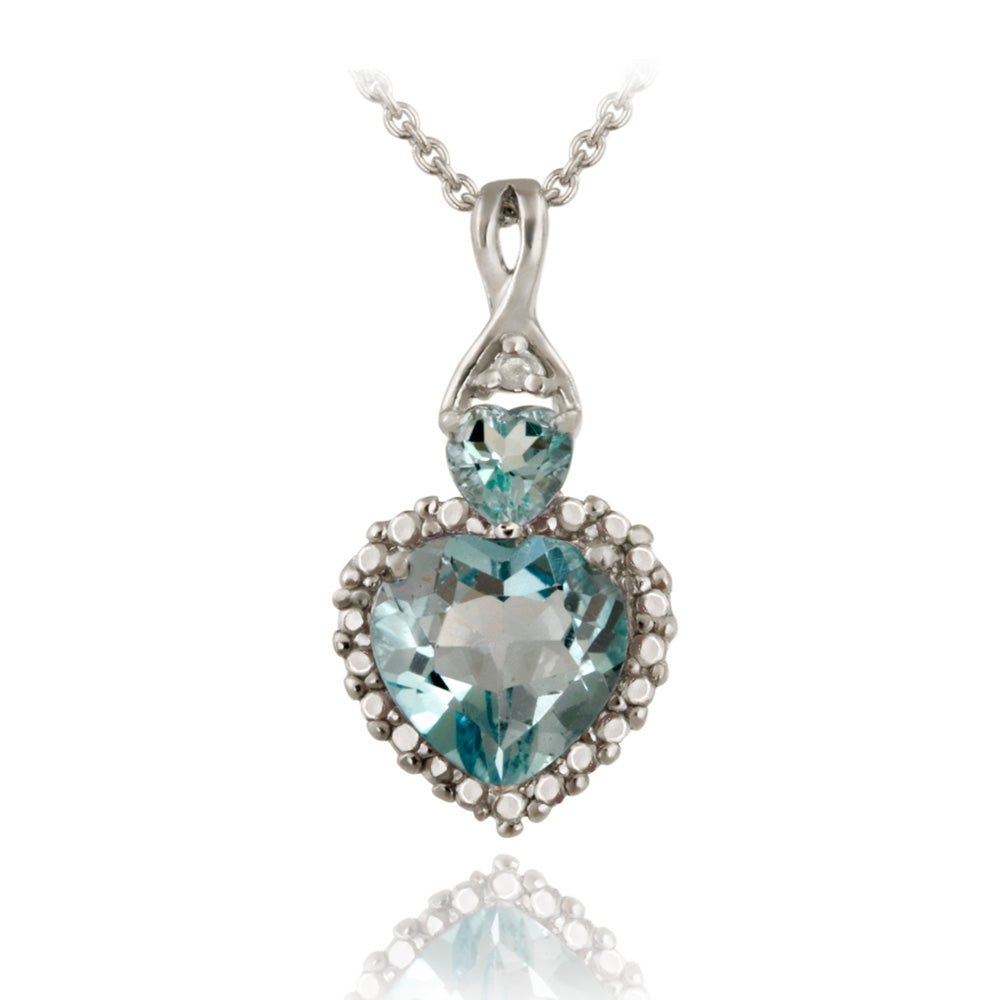 Sterling Silver Blue Topaz & Diamond Accent Heart Pendant