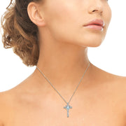 Sterling Silver Blue Topaz Cross Heart Pendant Necklace for Girls, Teens or Women