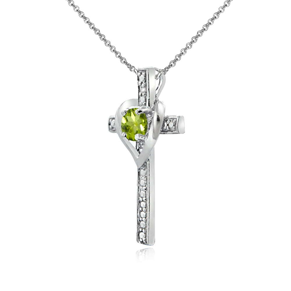 Sterling Silver Peridot Cross Heart Pendant Necklace for Girls, Teens or Women-2