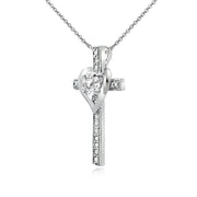 Sterling Silver White Topaz Cross Heart Pendant Necklace for Girls, Teens or Women