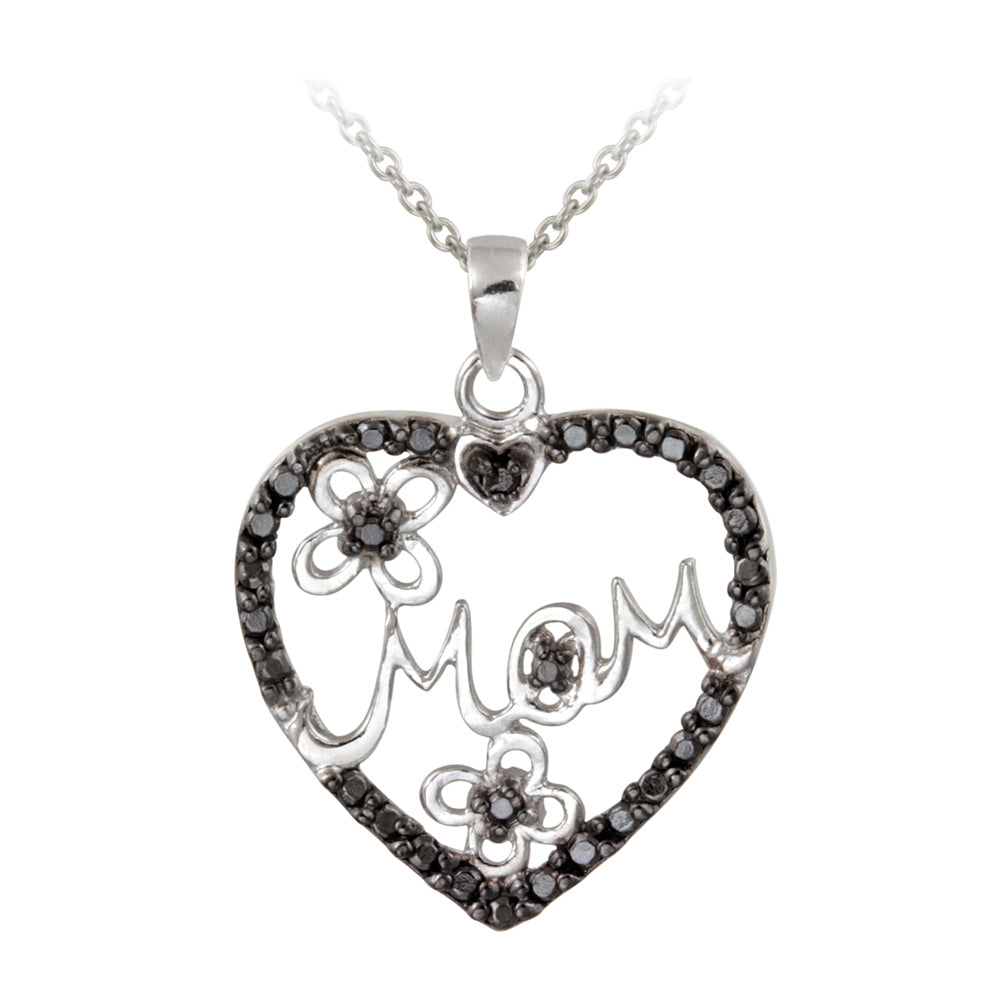 Sterling Silver Black Diamond Accent Mom Heart Pendant, 18"-2