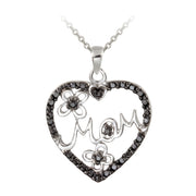 Sterling Silver Black Diamond Accent Mom Heart Pendant, 18"