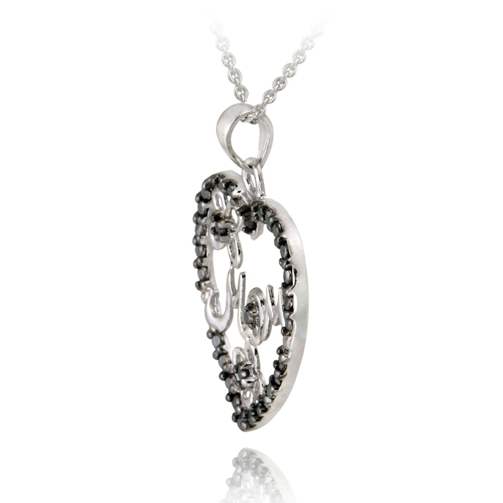 Sterling Silver Black Diamond Accent Mom Heart Pendant, 18"-3